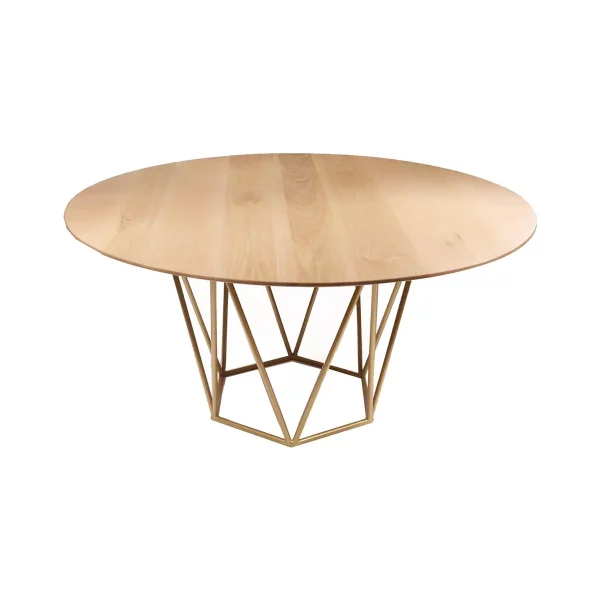 Mesa redonda de comedor estilo nórdico madera y latón