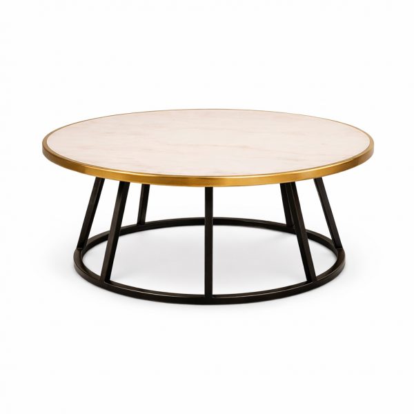 Mesa de centro redonda con sobre de mármol y latón