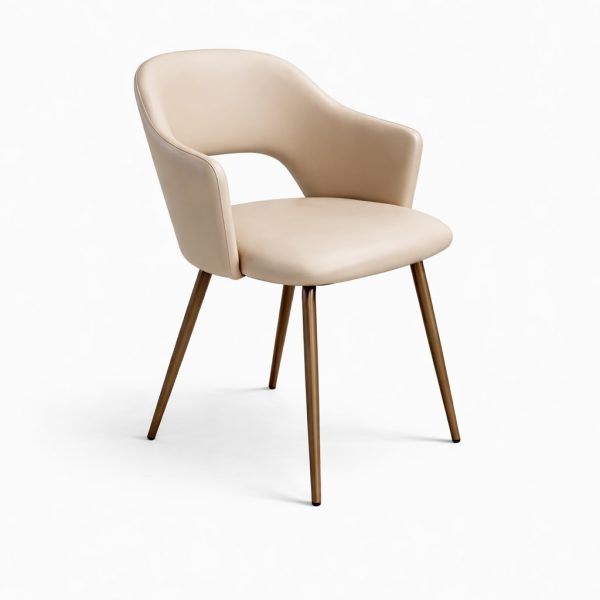 silla juliette tapizada en color beige y patas en bronce