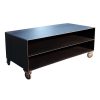 Mesa TV industrial doble estante de plancha de hierro con ruedas.
