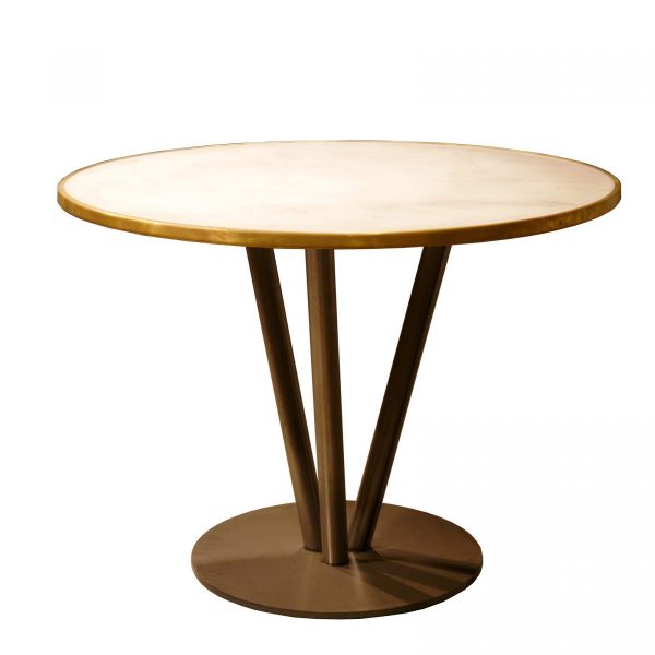 Mesa para comedor redonda de mármol blanco y dorado