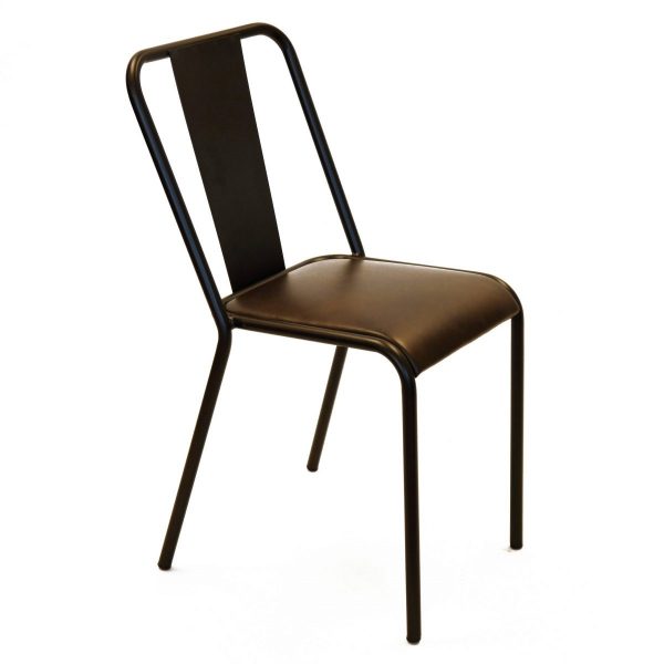 Silla de hierro con asiento tapizado marrón