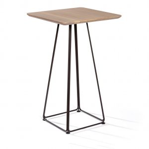 Mesa de cafetería alta cuadrada de madera con pata geomética