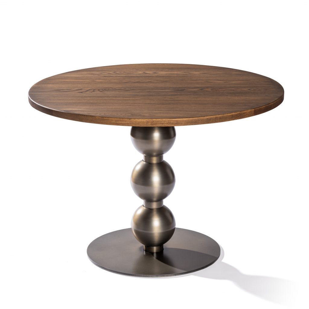 Mesa estilo modernista redonda de madera y pie esférico