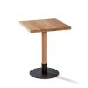 Mesa de madera maciza cuadrada de cafetería con pie de madera y hierro