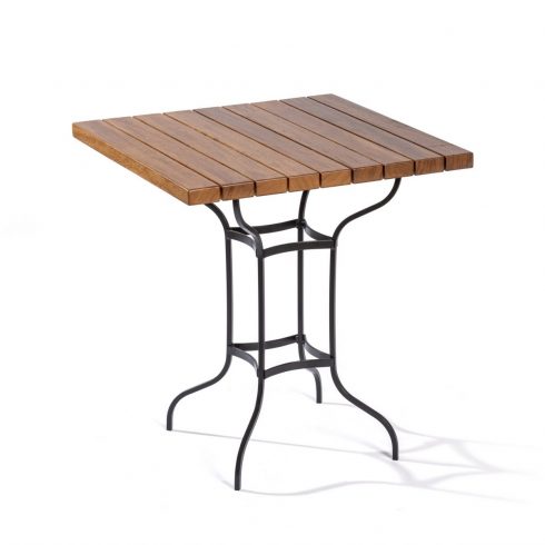 Mesa cuadrada de exterior de madera maciza con patas de hierro