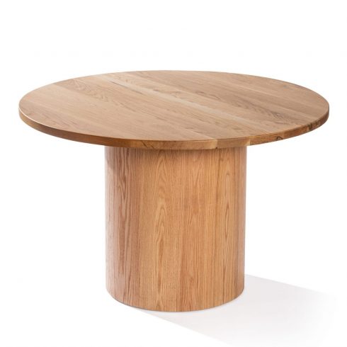 Mesa redonda de madera maciza con pie central de madera