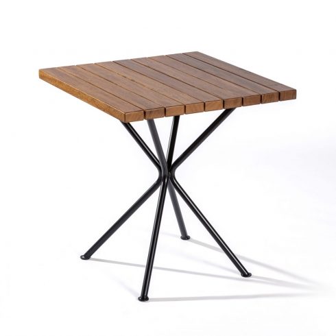 Mesa de exterior cuadrada de madera maciza y patas de hierro