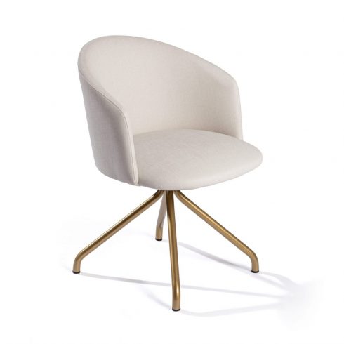 Sillón contemporáneo tapizado blanco patas doradas