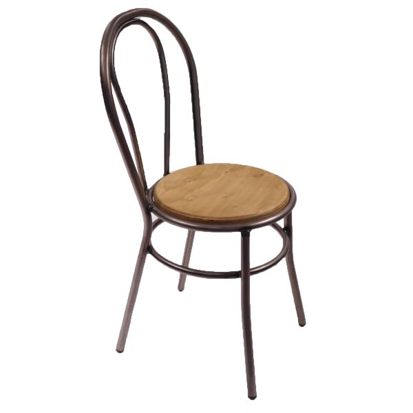 Silla de hierro estilo vintage con asiento de madera