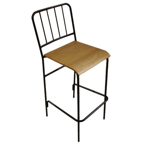 Taburete alto hierro barnizado asiento de madera