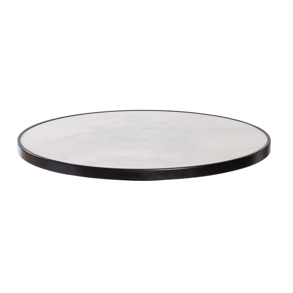 Sobre de mesa redondo de 56 cm mármol blanco con aro de hierro