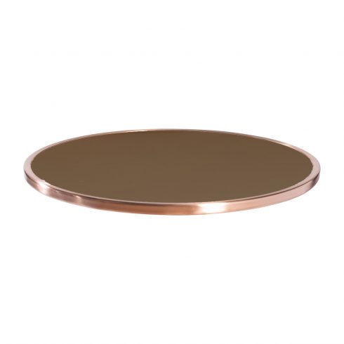 sobre de mesa con espejo bronze y marco de cobre pulido