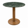 Mesa Makoa H75, columna torneada + base madera, sobre marmol verde Ø70