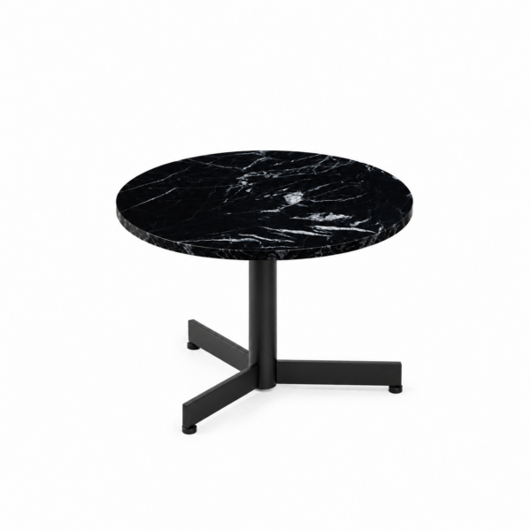 Mesa boggie baja H45 con sobre de marmol negro Ø56 canto recto