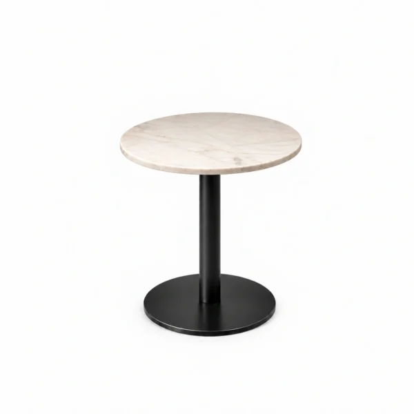 Mesa disco auxiliar baja H45 con sobre de marmol blanco Ø56