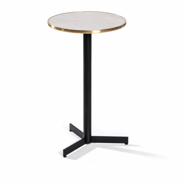Mesa Boggie H110 con sobre marmol blanco + aro latón Ø56