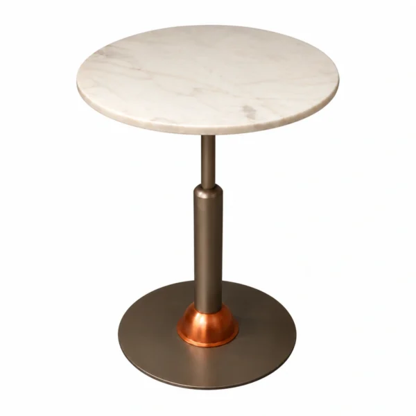 Mesa Malcontenta campana de cobre H75 con sobre de marmol blanco Ø56 canto recto