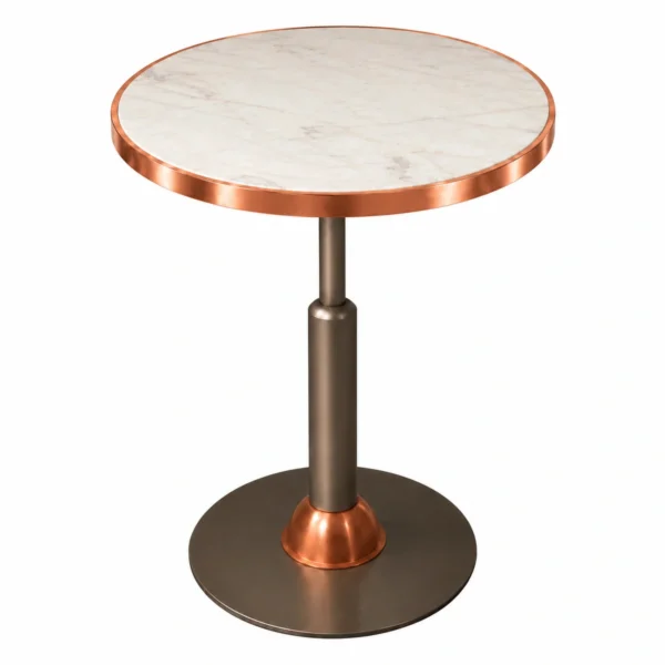 Mesa Malcontenta campana de cobre H75 con sobre de marmol blanco + aro cobre Ø56