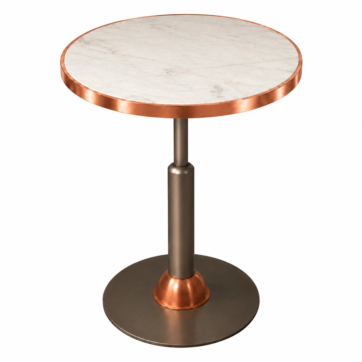 Mesa Malcontenta campana de cobre H75 con sobre de marmol blanco + aro cobre Ø56