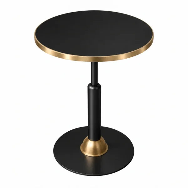 Mesa malcontenta campana laton H75 lacado negro mate con sobre de hpl negro soft mate y aro laton Ø56
