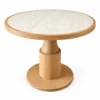 Mesa Martinet Giant H75, columna de Ø20 en roble natural, con porcelanico marmorio de Ø100 con aro de madera roble natural