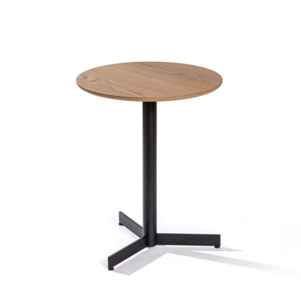 Mesa boggie H75 con sobre rechapado roble con mdf grueso 1.9cm canto media caña invertida Ø56